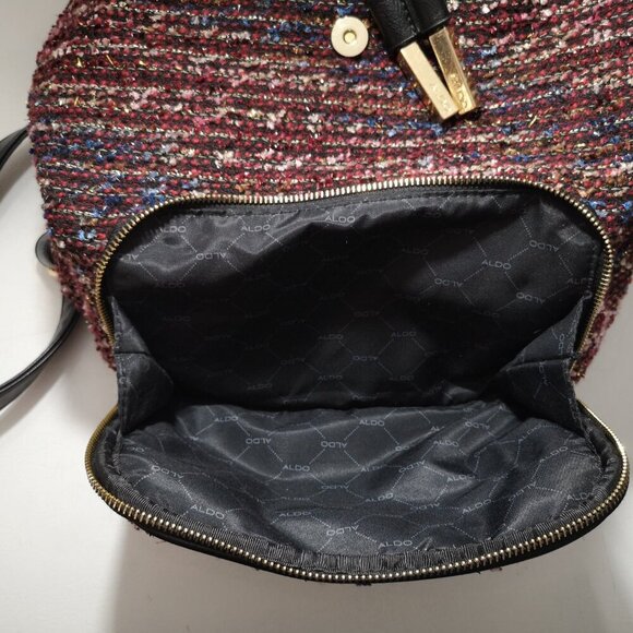 Aldo Adult Ladies Burgundy with Sparkly Yarn & Black Trim Snap Closure Backpack - Picture 7 of 16